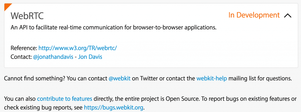 apple webkit webrtc status